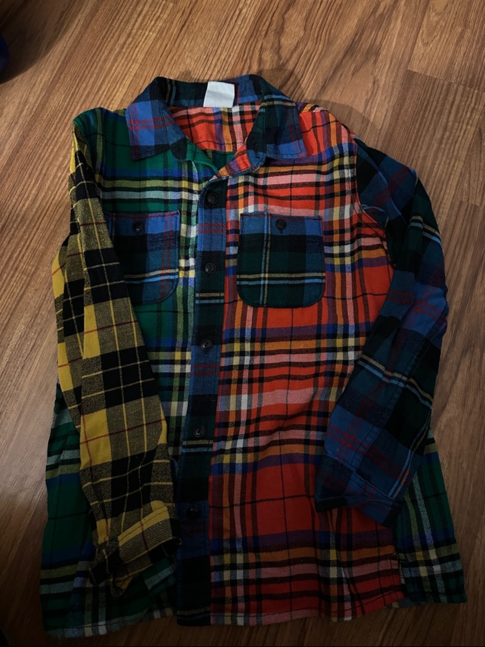GAP Multicolor Plaid Patchwork Flannel Shirt - Red, Blue, Green, Yellow